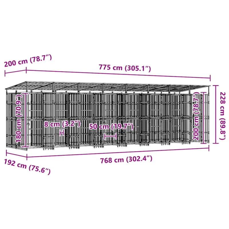 Lauko voljeras šunims su stogu, plienas, 14,75m²