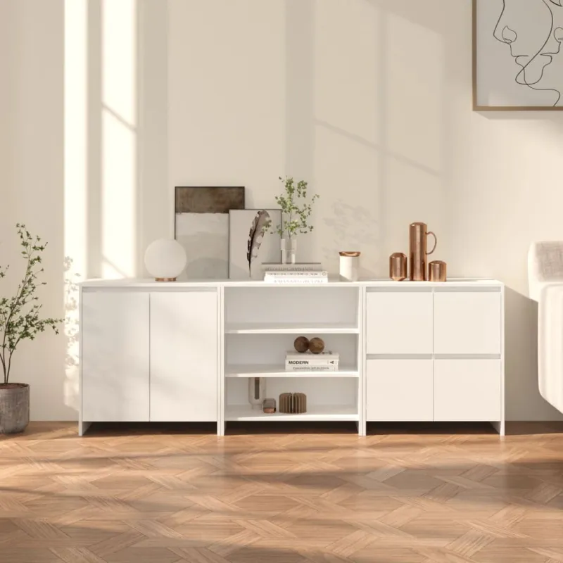 Šoninė spintelė, 3 dalių, baltos spalvos, apdirbta mediena