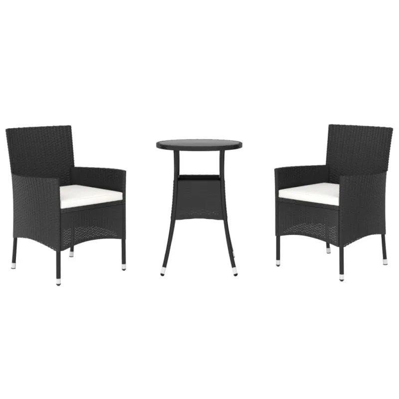 Bistro-Setti tyynyillä, 3-osainen, musta, polyratasta