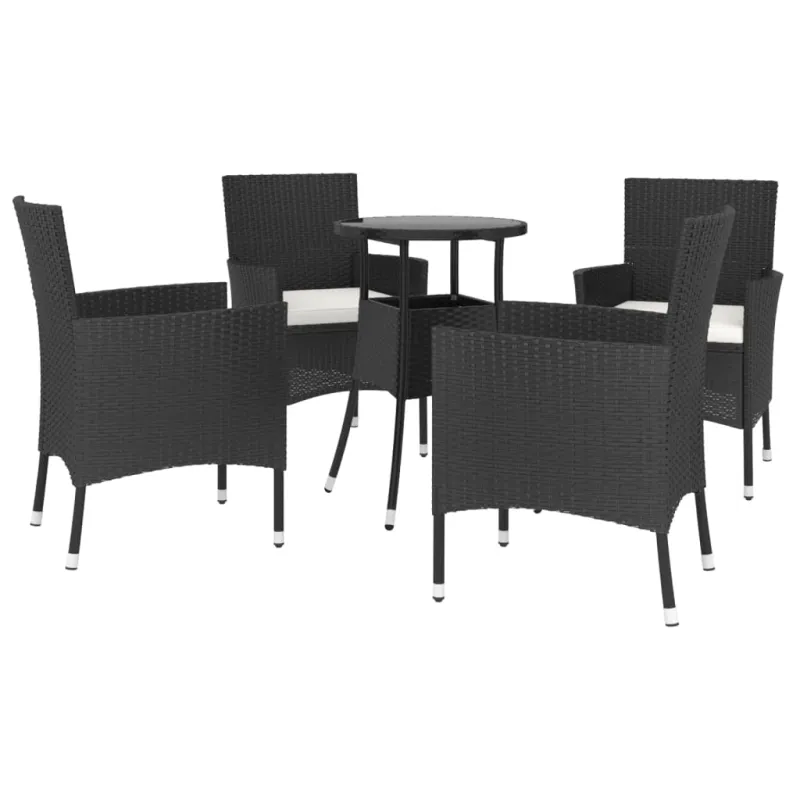 Bistro-Setti tyynyillä, 5-osainen, musta, polyratasta