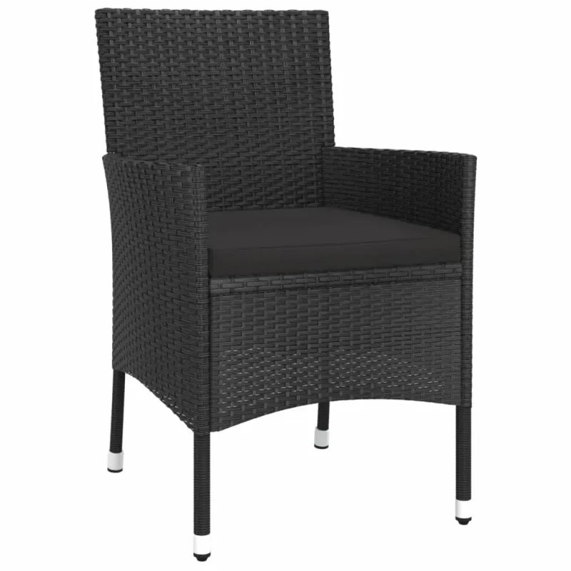 Bistro-Setti tyynyillä, 3-osainen, musta, polyratasta