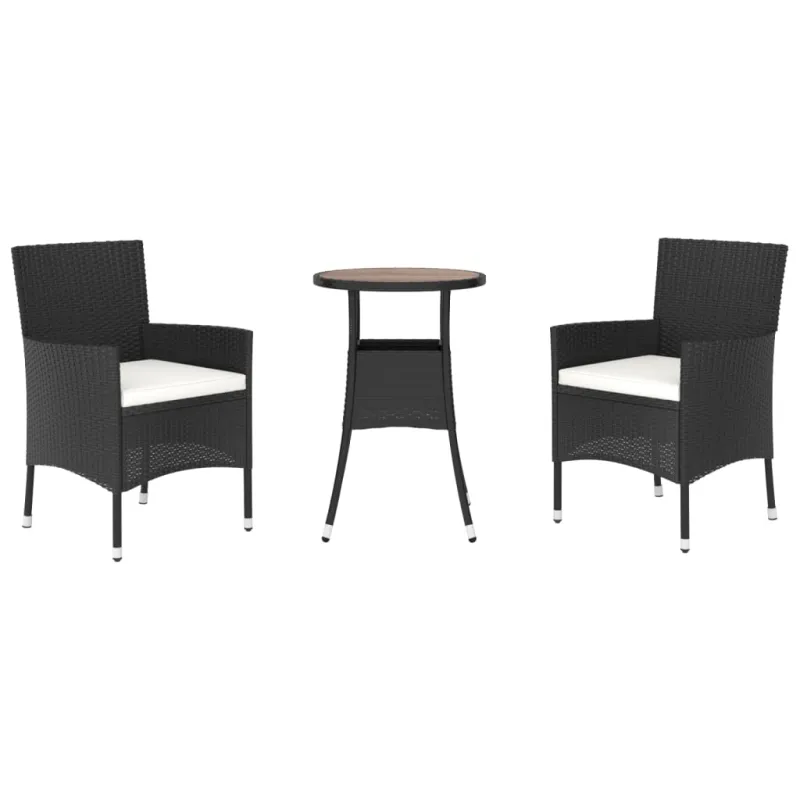 Bistro-Setti tyynyillä, 3-osainen, musta, polyratasta