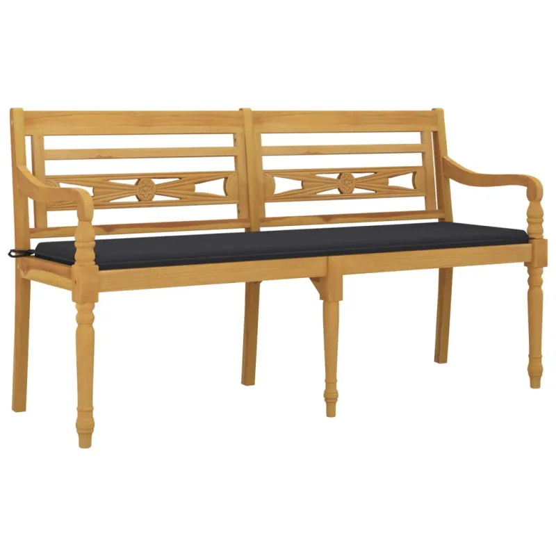 Batavia suoliukas su antracito pagalvėle, 150cm, tikmedis