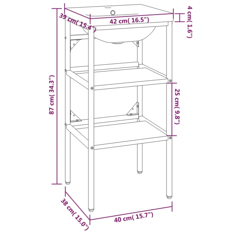 Vonios praustuvo rėmas su įmontuotu praustuvu, juodas, geležis