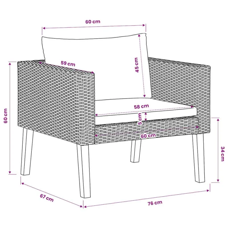 Vienvietė sodo sofa su pagalvėlėmis, smėlio, poliratanas