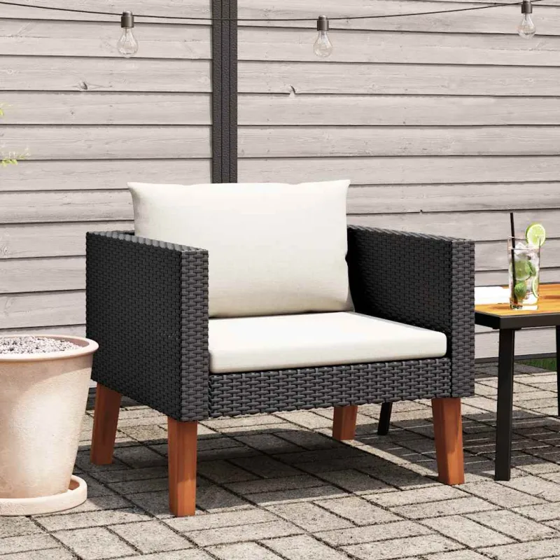 Vienvietė sodo sofa su pagalvėlėmis, juoda, poliratanas