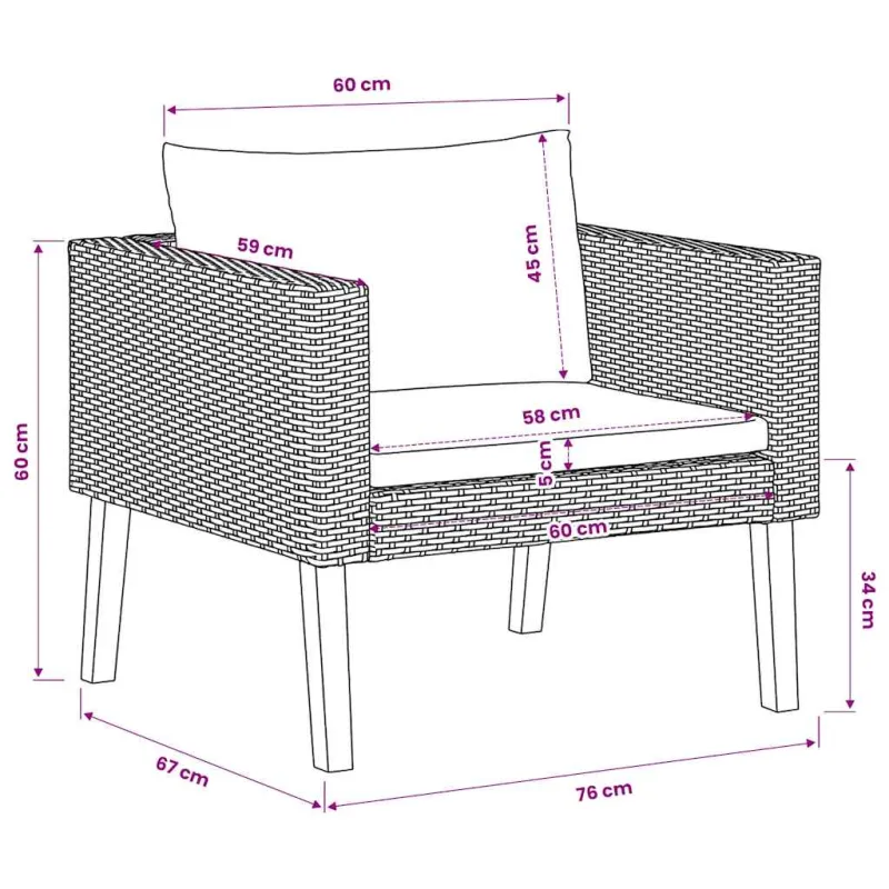 Vienvietė sodo sofa su pagalvėlėmis, juoda, poliratanas
