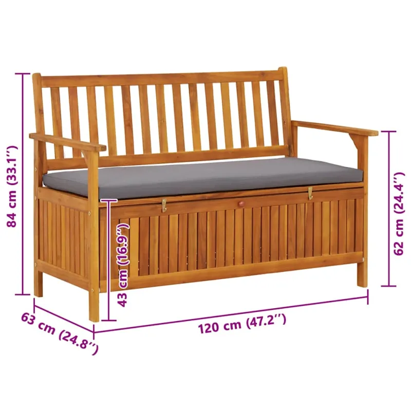 Sodo suoliukas-daiktadėžė, 120cm, akacijos medienos masyvas