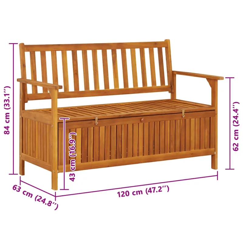 Sodo suoliukas-daiktadėžė, 120cm, akacijos medienos masyvas