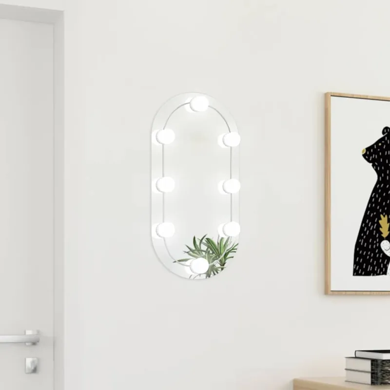 Veidrodis su LED lemputėmis, 60x30cm, stiklas, ovalo formos
