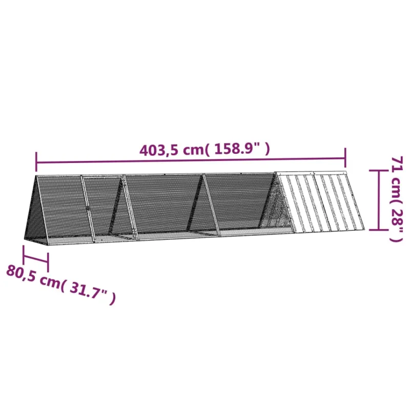 Triušių narvas, pilkas, 403,5x80,5x71cm, galvanizuotas plienas