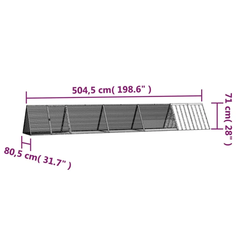 Triušių narvas, pilkas, 504,5x80,5x71cm, galvanizuotas plienas