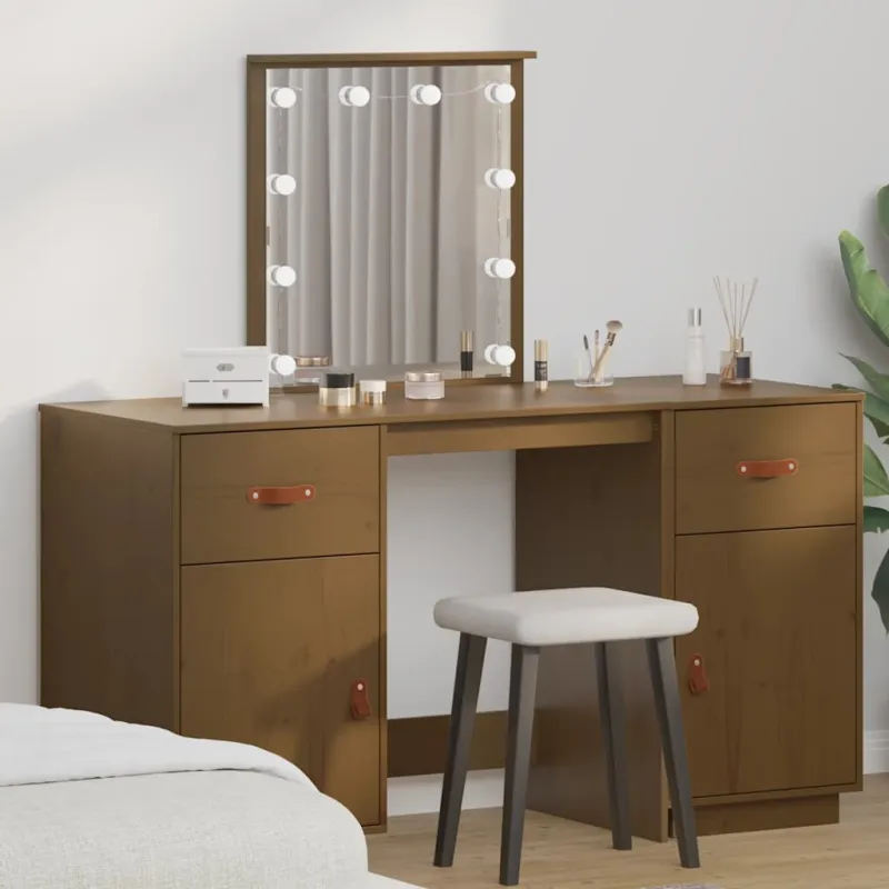 Kosmetinio staliuko su LED komplektas, medaus rudas, pušis
