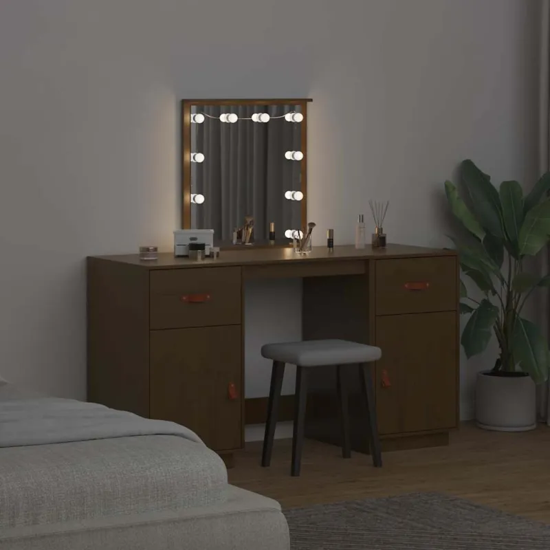 Kosmetinio staliuko su LED komplektas, medaus rudas, pušis