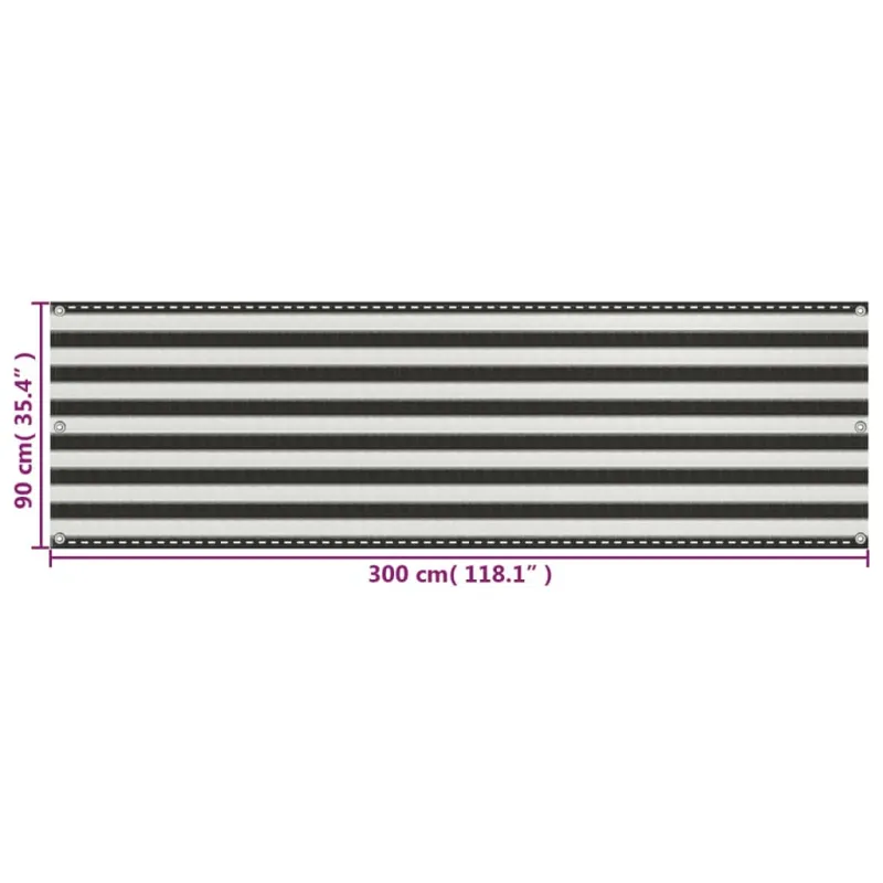 Balkono pertvara, antracito ir baltos spalvos, 90x300cm, HDPE