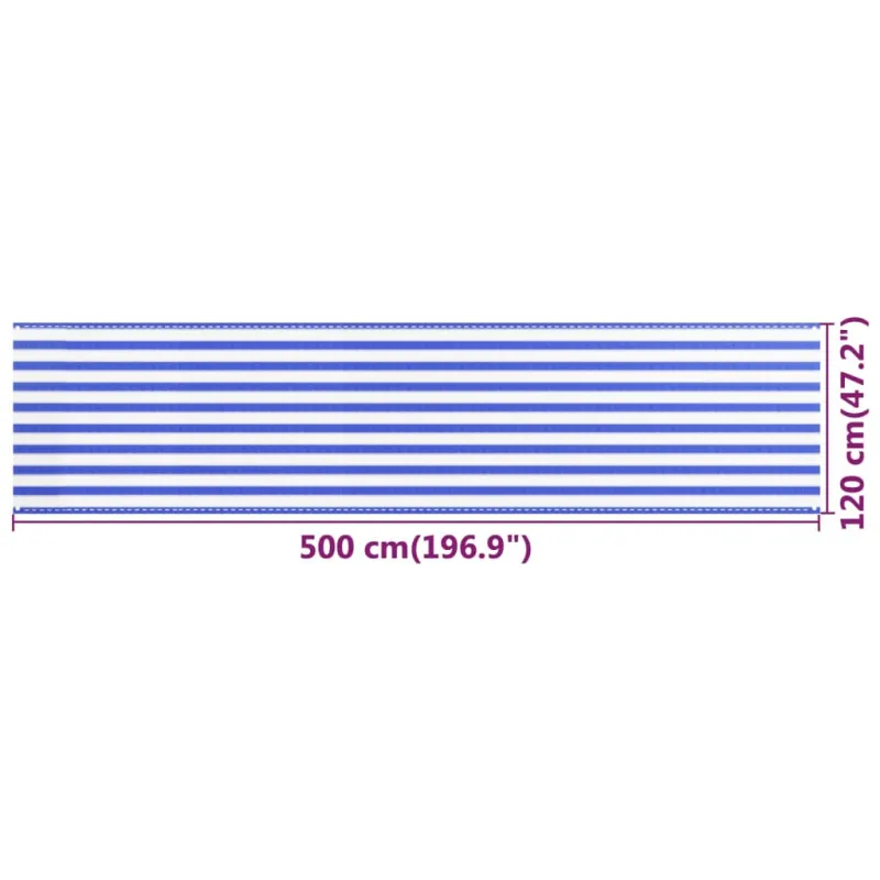 Balkono pertvara, mėlynos ir baltos spalvos, 120x500cm, HDPE