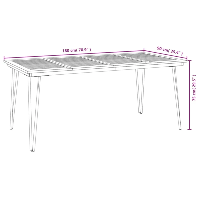 Sodo pöytätaso, jossa salkun muotoiset jalat, 180x90x75cm, akasia