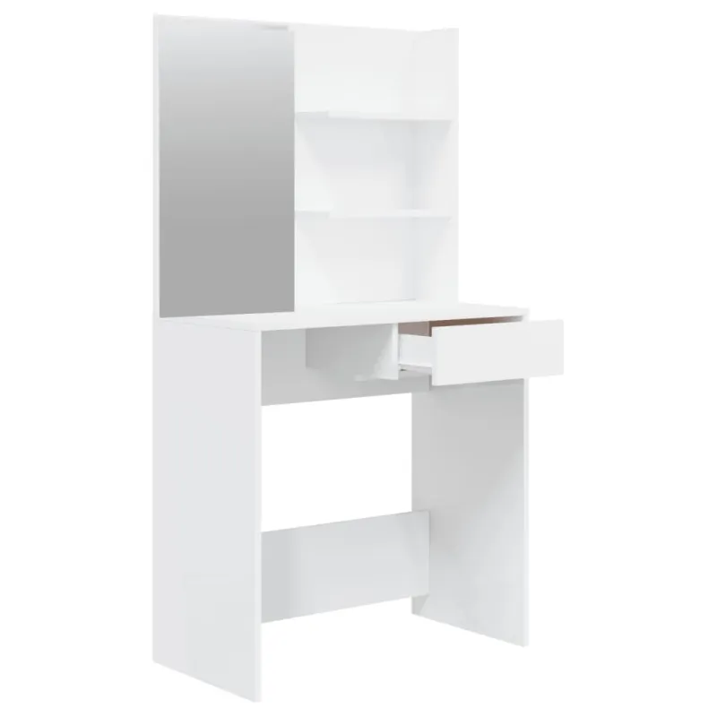 Kosmetinio staliuko komplektas, baltas, 74,5x40x141cm, blizgus