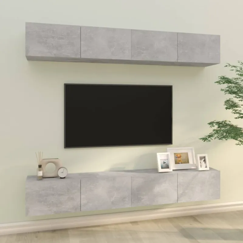 Sieninės TV spintelės, 4vnt., betono pilkos, 100x30x30cm