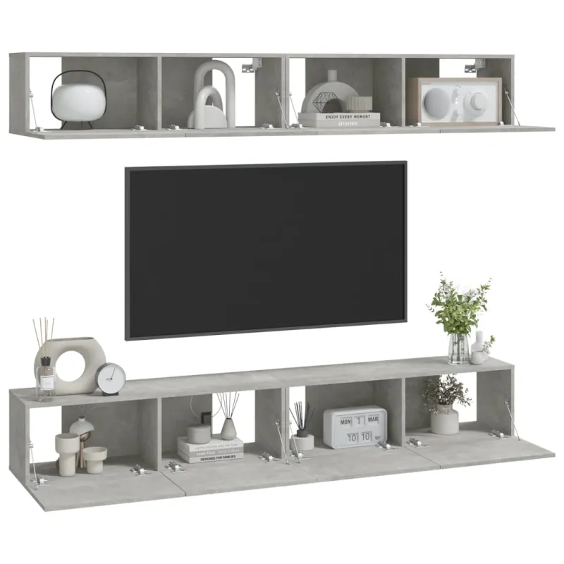 Sieninės TV spintelės, 4vnt., betono pilkos, 100x30x30cm