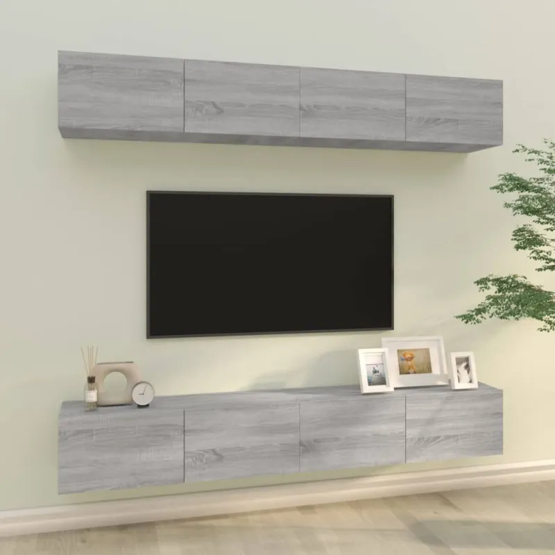 Sieninės TV spintelės, 4vnt., pilkos ąžuolo, 100x30x30cm