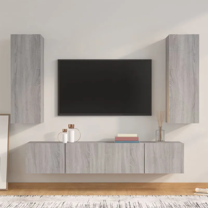 TV spintelių komplektas, 4 dalių, pilkas ąžuolo, mediena
