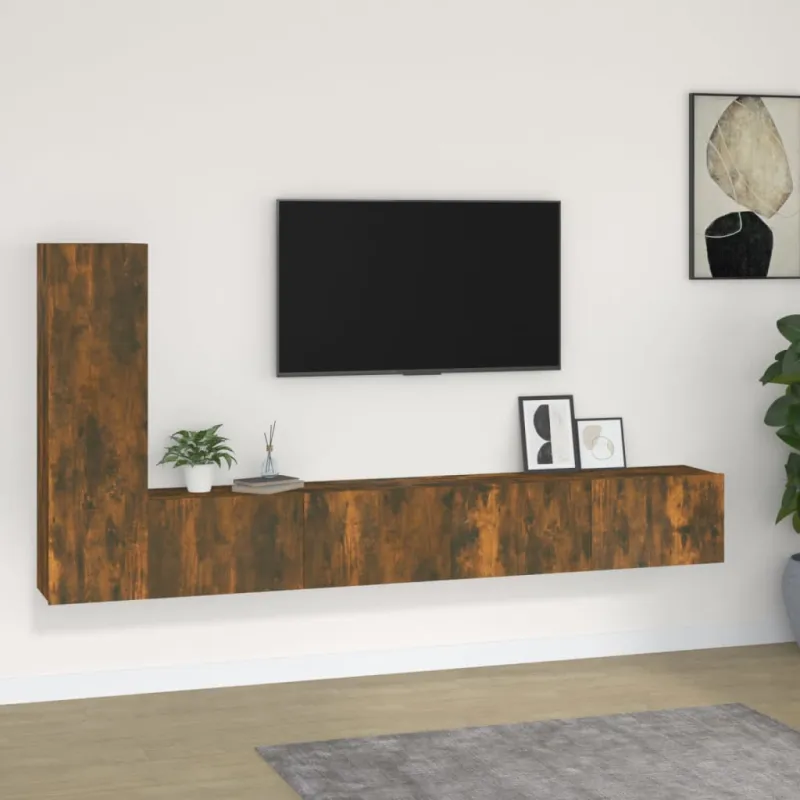 TV spintelių komplektas, 3 dalių, dūminio ąžuolo, mediena