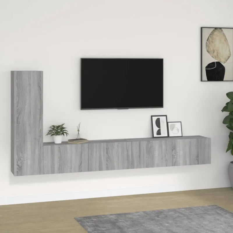 TV spintelių komplektas, 3 dalių, pilkas ąžuolo, mediena