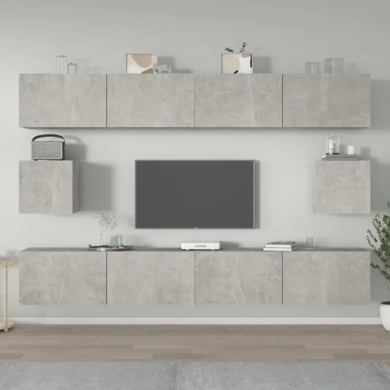 TV spintelių komplektas, 6 dalių, betono pilkas, mediena