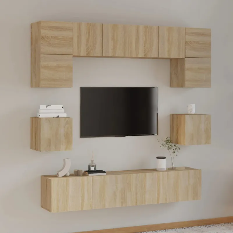 Televizoriaus spintelių komplektas, 8 dalių, ąžuolo, mediena