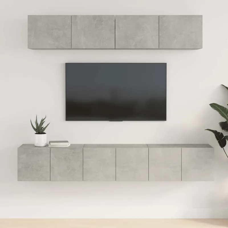 TV spintelių komplektas, 5 dalių, betono pilkas, mediena