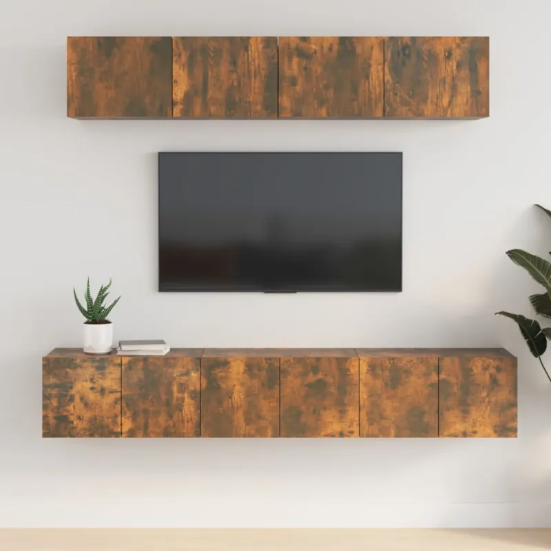 TV spintelių komplektas, 5 dalių, dūminio ąžuolo, mediena