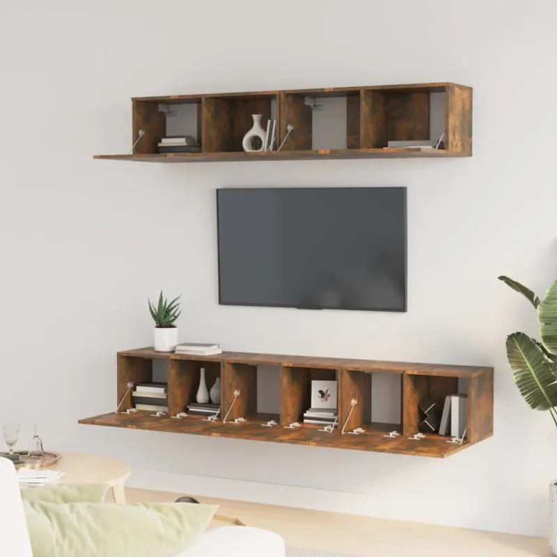 TV spintelių komplektas, 5 dalių, dūminio ąžuolo, mediena