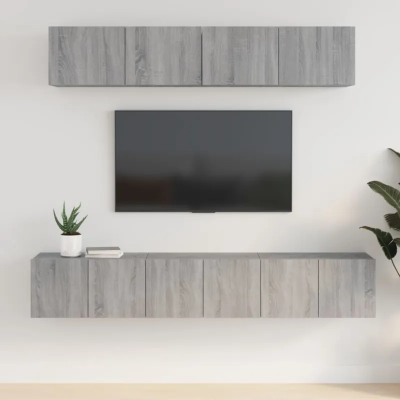 TV spintelių komplektas, 5 dalių, pilkas ąžuolo, mediena