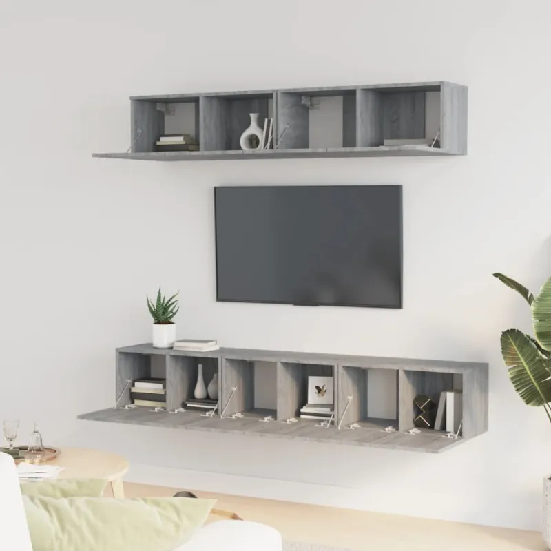TV spintelių komplektas, 5 dalių, pilkas ąžuolo, mediena