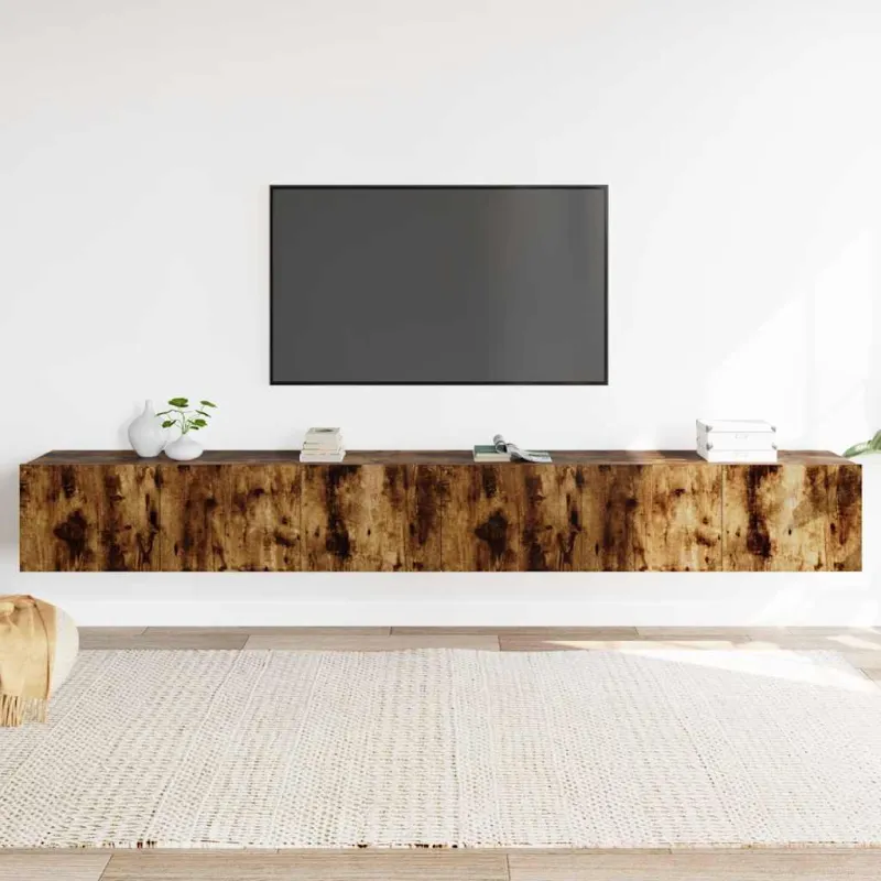 TV spintelių komplektas, 3 dalių, dūminio ąžuolo, mediena