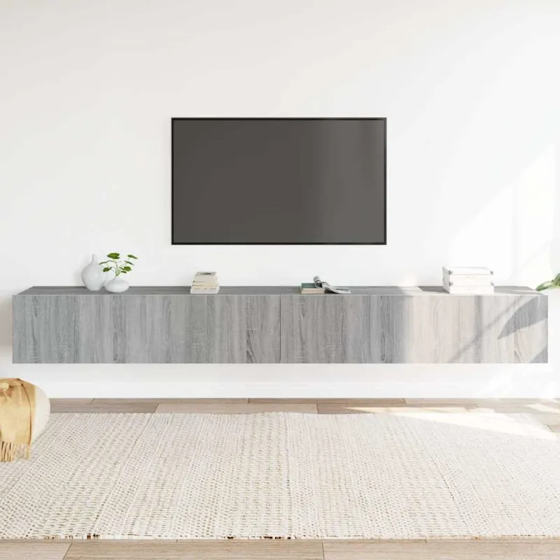TV spintelių komplektas, 3 dalių, pilkas ąžuolo, mediena