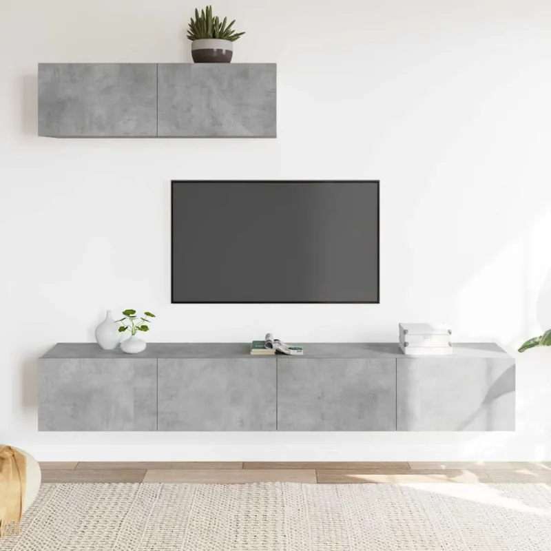 TV spintelių komplektas, 3 dalių, betono pilkas, mediena
