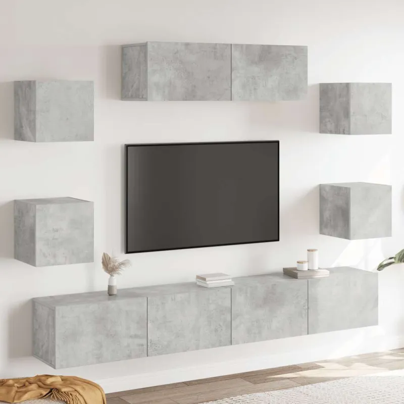 TV spintelių komplektas, 7 dalių, betono pilkas, mediena