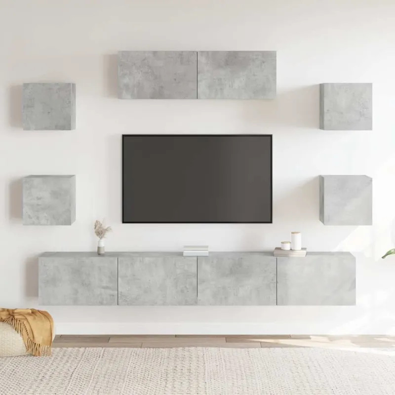 TV spintelių komplektas, 7 dalių, betono pilkas, mediena