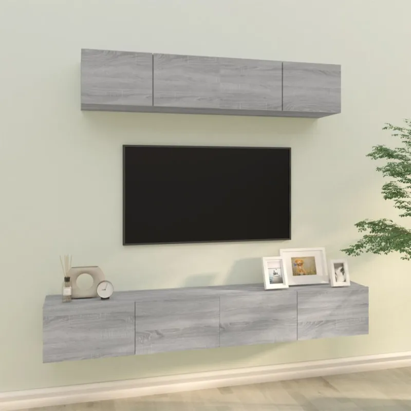 TV spintelių komplektas, 4 dalių, pilkas ąžuolo, mediena