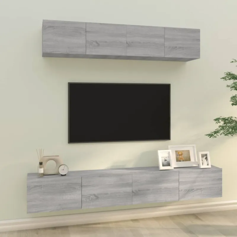 TV spintelių komplektas, 4 dalių, pilkas ąžuolo, mediena