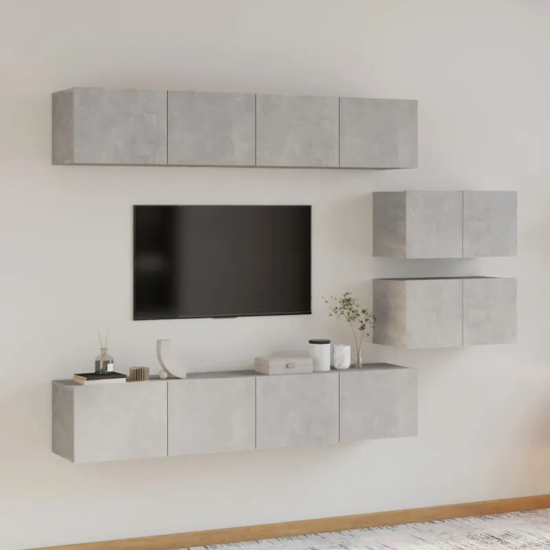 TV spintelių komplektas, 6 dalių, betono pilkas, mediena