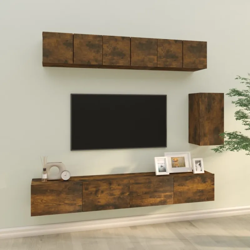 TV spintelių komplektas, 6 dalių, dūminio ąžuolo, mediena