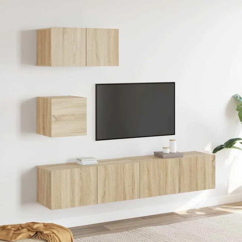 Televizoriaus spintelių komplektas, 4 dalių, ąžuolo, mediena