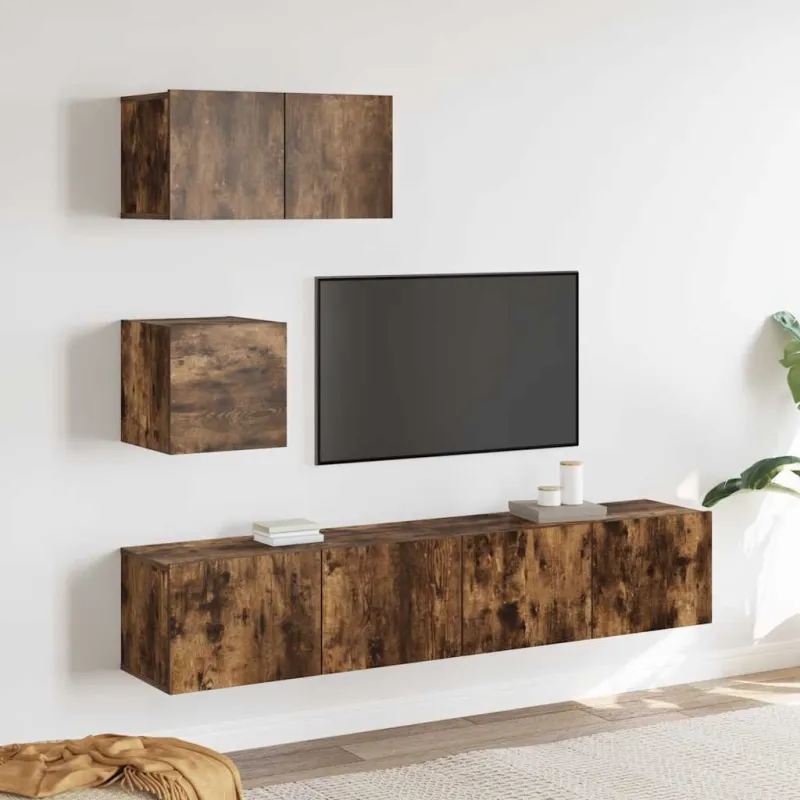 TV spintelių komplektas, 4 dalių, dūminio ąžuolo, mediena