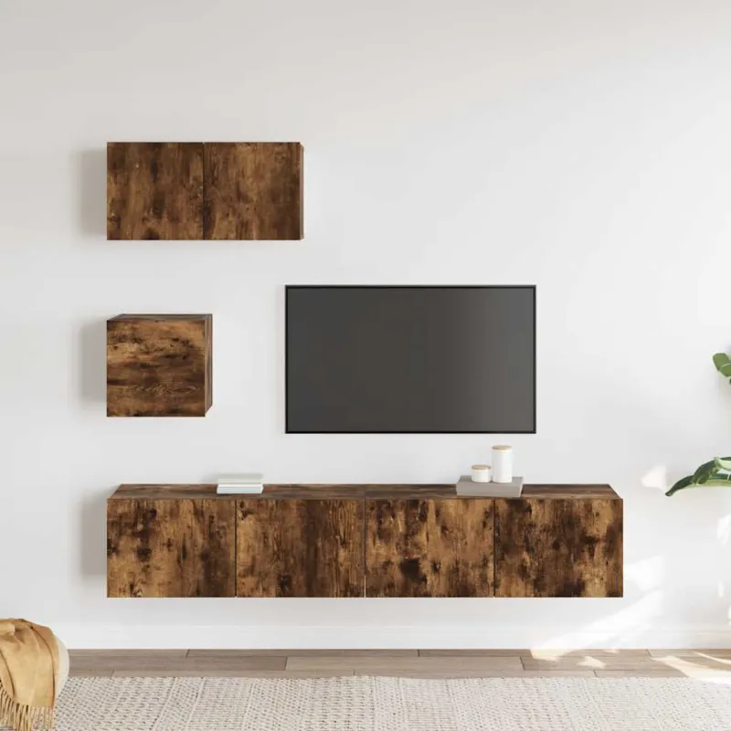 TV spintelių komplektas, 4 dalių, dūminio ąžuolo, mediena