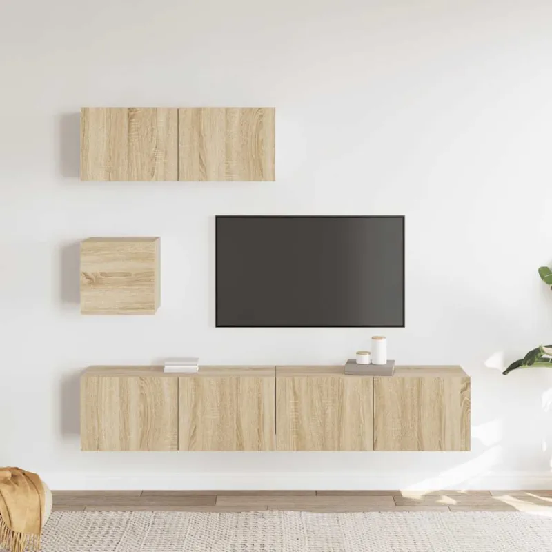 Televizoriaus spintelių komplektas, 4 dalių, ąžuolo, mediena