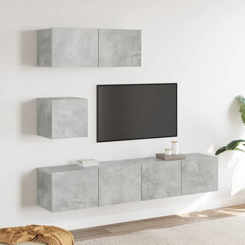 TV spintelių komplektas, 4 dalių, betono pilkas, mediena