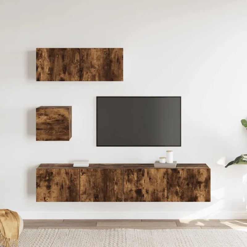 TV spintelių komplektas, 4 dalių, dūminio ąžuolo, mediena